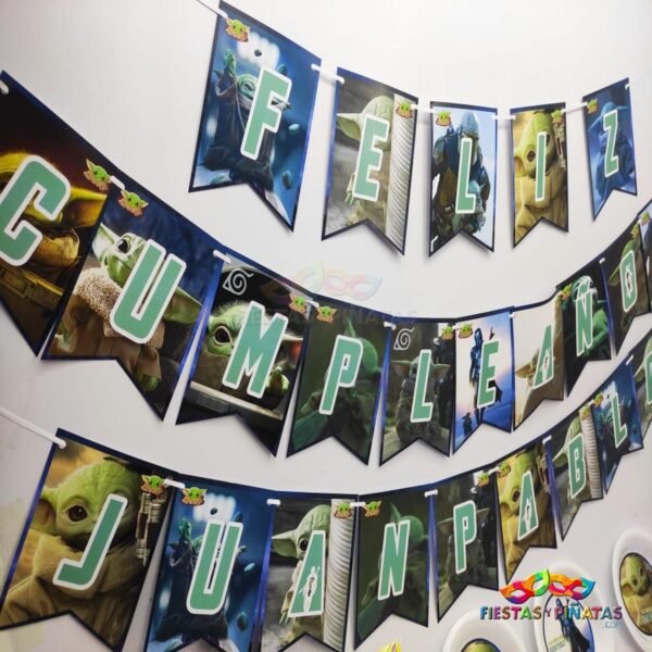 kit de decoración personalizado para fiestas infantiles| Decoración temática Baby yoda - grogu - mandaloriano para cumpleaños infantil fiestas y piñatas Bogotá