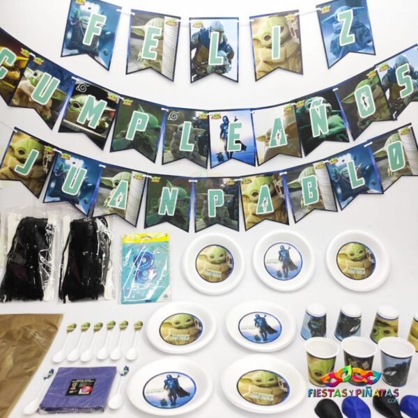 kit de decoración personalizado para fiestas infantiles| Decoración temática Baby yoda - grogu - mandaloriano para cumpleaños infantil fiestas y piñatas Bogotá